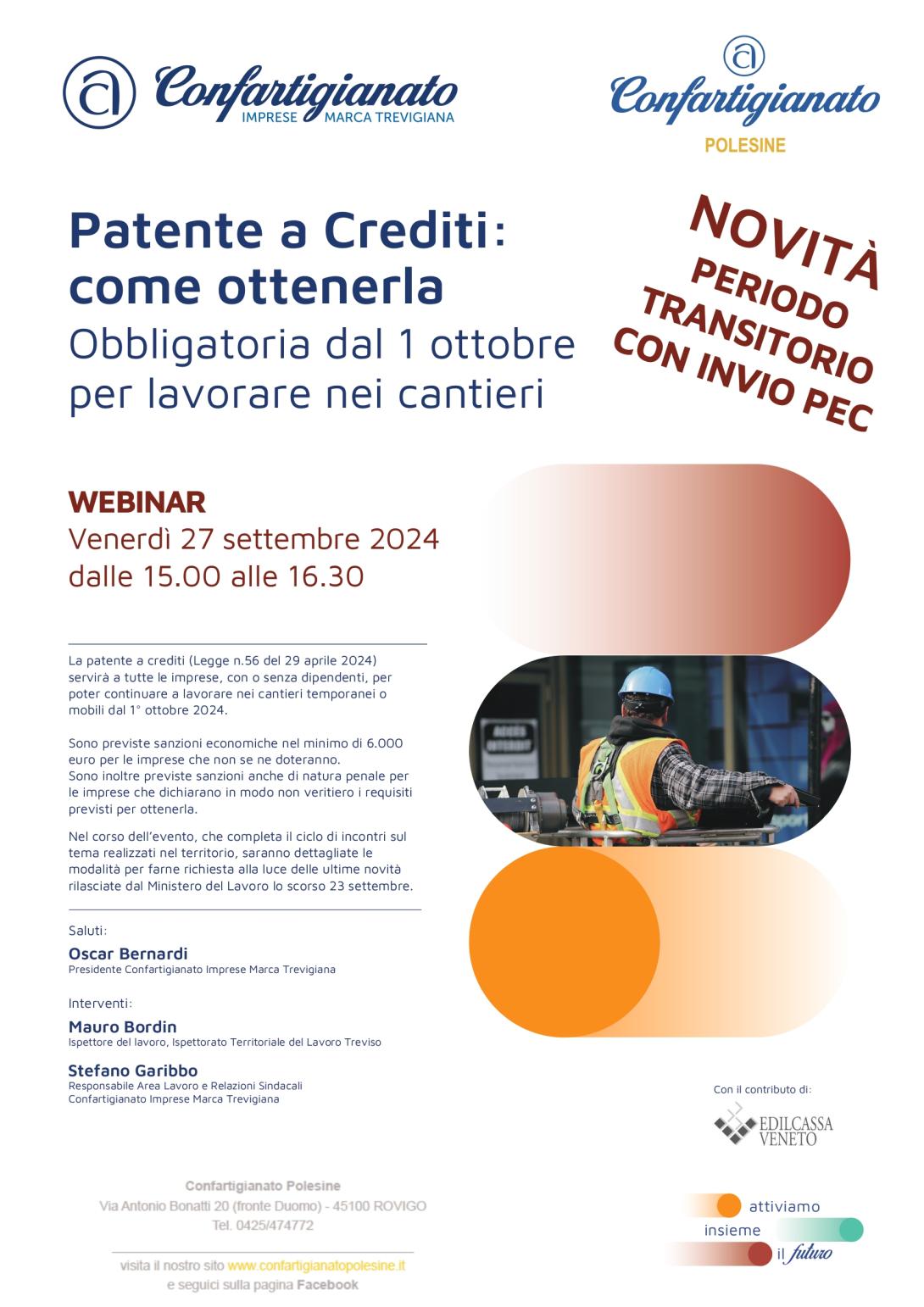 WEBINAR PATENTE A CREDITI 27 SETTEMBRE 2024 ORE 15.00