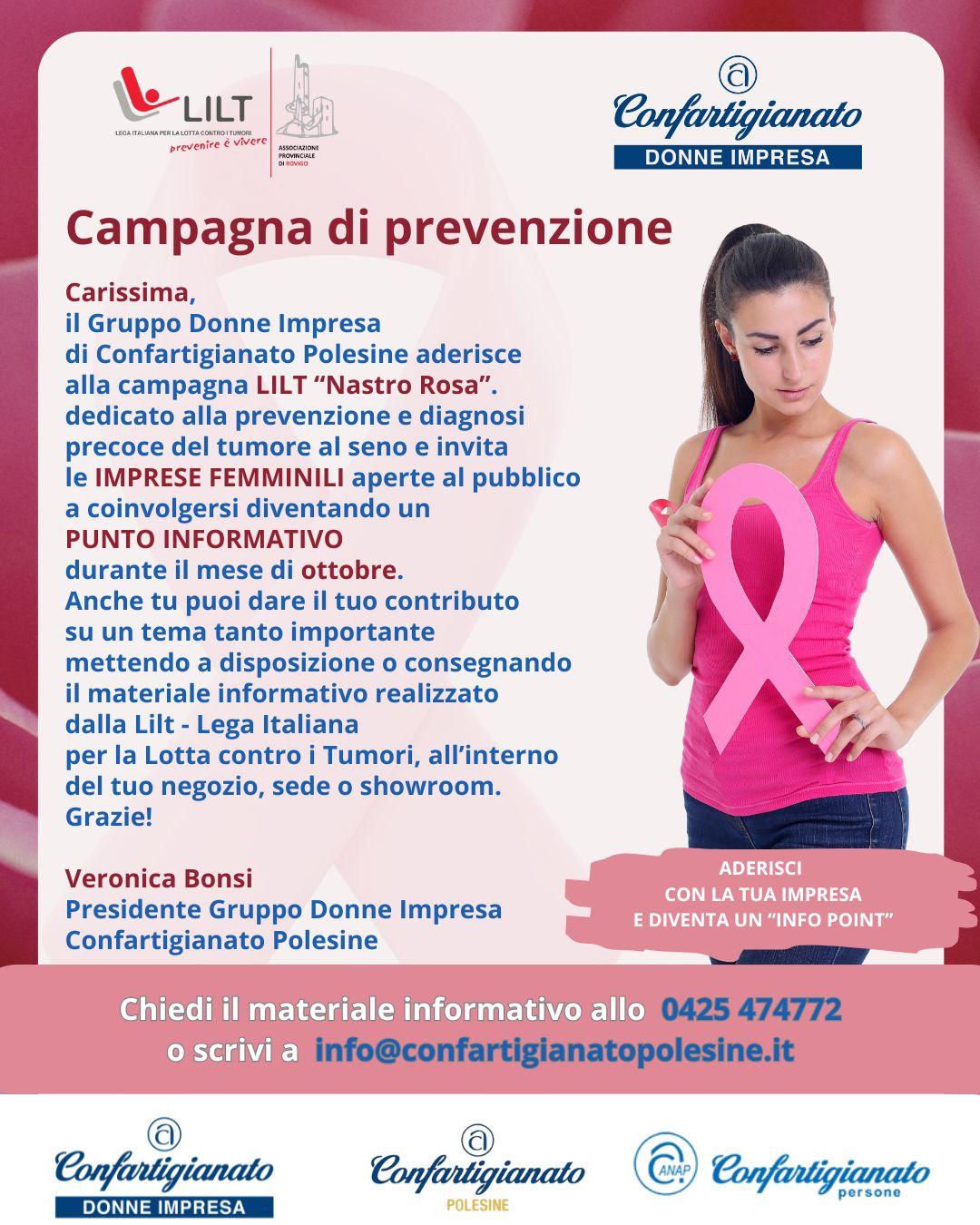 Il Gruppo Donne Impresa di Confartigianato Polesine aderisce alla campagna di prevenzione della Lilt