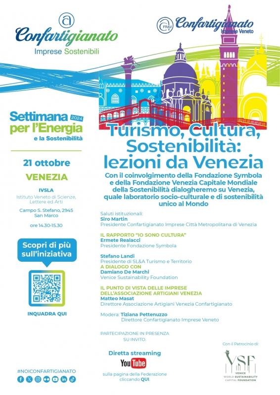 CONVEGNO DI AVVIO SETTIMANA DELLA SOSTENIBILITA': DA VENEZIA LEZIONI DI CULTURA E TURISMO SOSTENIBILE_ 21 OTTOBRE_ diretta streaming sul canale Youtube Confartigianato Veneto